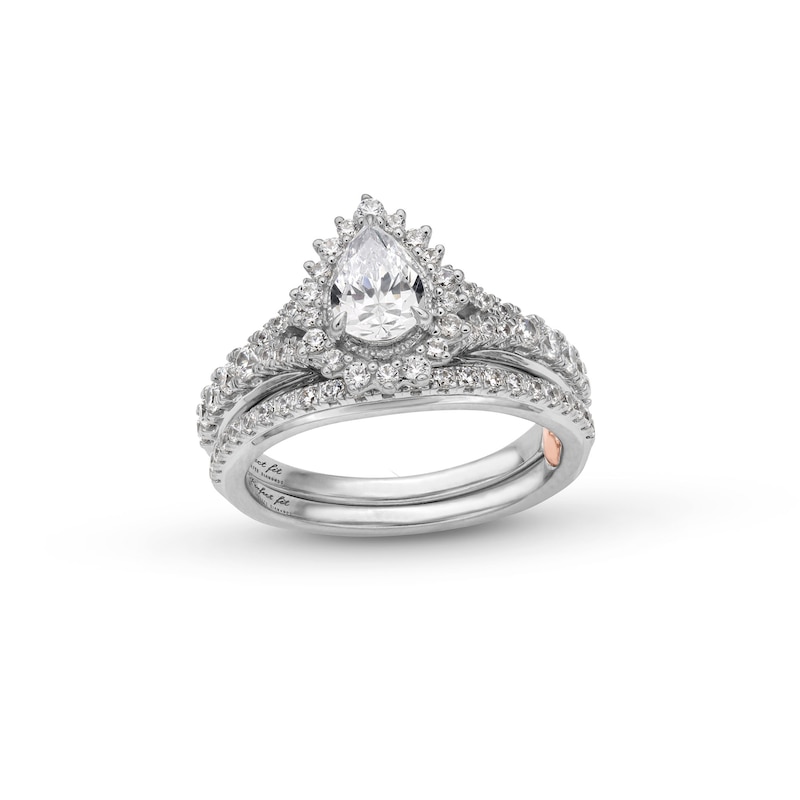 Perfect Fit 1.25 CT. T.W. Pear-Shaped Certified Lab-Created Diamond Sunburst Frame Bridal Set in 14K White Gold (F/SI2)