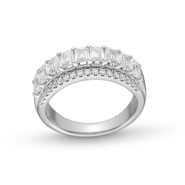 2.00 CT. T.W. Emerald-Cut and Round Certified Lab-Created Diamond Triple Row Anniversary Band in 14K White Gold (F/SI2)