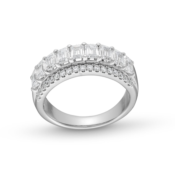 2.00 CT. T.W. Emerald-Cut and Round Certified Lab-Created Diamond Triple Row Anniversary Band in 14K White Gold (F/SI2)