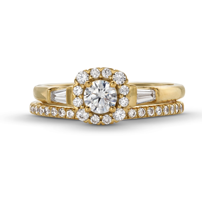 Perfect Fit 0.75 CT. T.W. Certified Lab-Created Diamond Cushion-Shaped Frame Collar Bridal Set in 14K Gold (F/SI2)