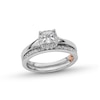 Thumbnail Image 0 of Perfect Fit 1.00 CT. T.W. Princess-Cut Certified Lab-Created Diamond Cushion Frame Bridal Set in 14K White Gold (F/SI2)