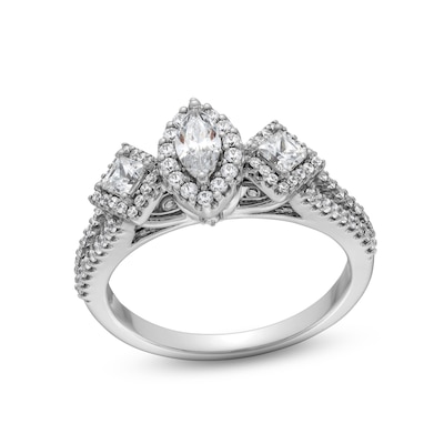 1.00 CT. T.W. Marquise and Princess-Cut Diamond Past Present Future® Frame Engagement Ring in 14K White Gold