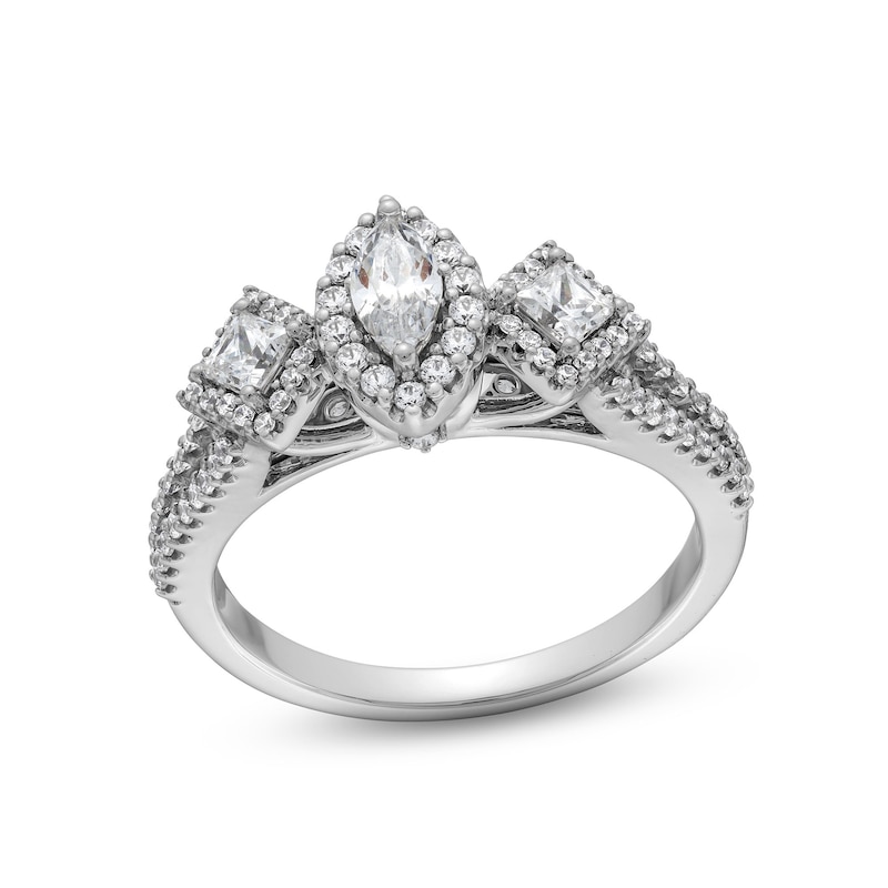 1.00 CT. T.W. Marquise and Princess-Cut Diamond Past Present Future® Frame Engagement Ring in 14K White Gold|Peoples Jewellers