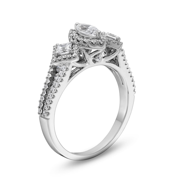 1.00 CT. T.W. Marquise and Princess-Cut Diamond Past Present Future® Frame Engagement Ring in 14K White Gold