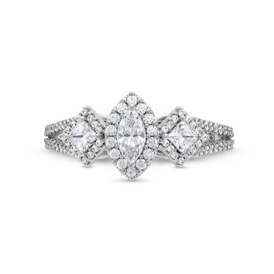 1.00 CT. T.W. Marquise and Princess-Cut Diamond Past Present Future® Frame Engagement Ring in 14K White Gold