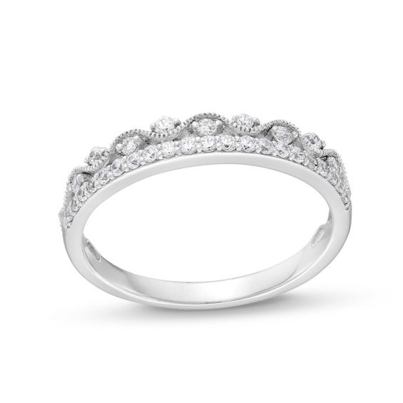 0.25 CT. T.W. Diamond Scallop Edge Double Row Vintage-Style Anniversary Band in 14K White Gold