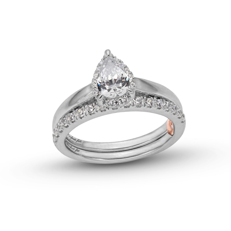 Perfect Fit 1.00 CT. T.W. Pear-Shaped Certified Lab-Created Diamond Frame Bridal Set in 14K White Gold (F/SI2)|Peoples Jewellers