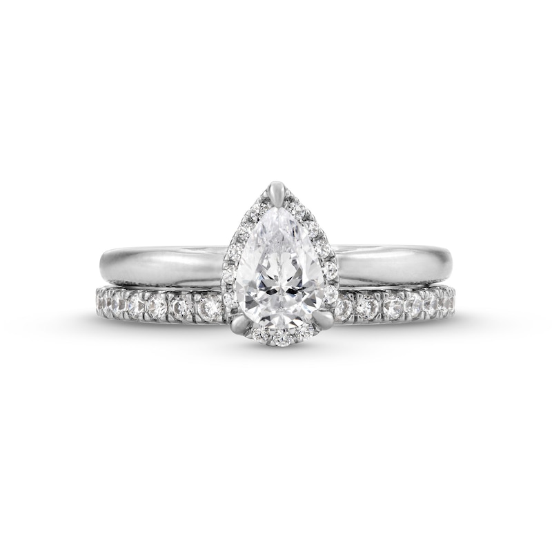 Perfect Fit 1.00 CT. T.W. Pear-Shaped Certified Lab-Created Diamond Frame Bridal Set in 14K White Gold (F/SI2)