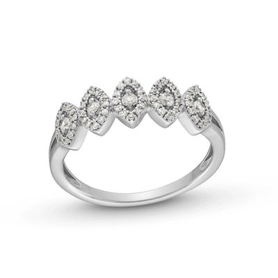 0.25 CT. T.W. Diamond Marquise Frame Five Stone Stackable Anniversary Band in 10K White Gold