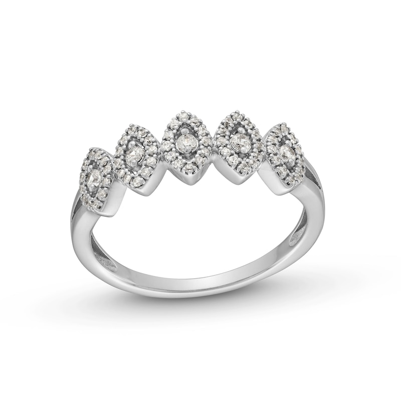 0.25 CT. T.W. Diamond Marquise Frame Five Stone Stackable Anniversary Band in 10K White Gold|Peoples Jewellers