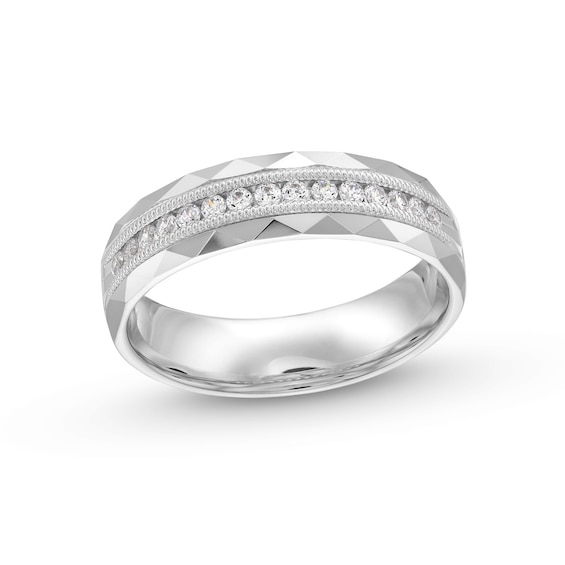 0.25 CT. T.W. Diamond Pattern Vintage-Style Anniversary Band in 10K White Gold