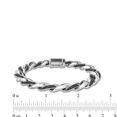 2.00 CT. T.W. Black Diamond Oval Curb Chain Bracelet in Sterling Silver - 7.25”