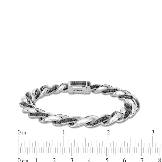 2.00 CT. T.W. Black Diamond Oval Curb Chain Bracelet in Sterling Silver - 7.25”