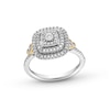 Thumbnail Image 0 of 0.18 CT. T.W. Multi-Diamond Double Cushion-Shaped Frame Vintage-Style Promise Ring in Sterling Silver and 10K Gold