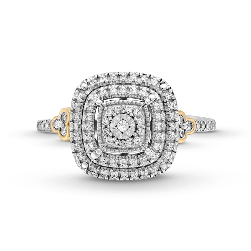 0.18 CT. T.W. Multi-Diamond Double Cushion-Shaped Frame Vintage-Style Promise Ring in Sterling Silver and 10K Gold