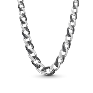 2.00 CT. T.W. Black Diamond Oval Curb Chain Necklace in Sterling Silver - 16”