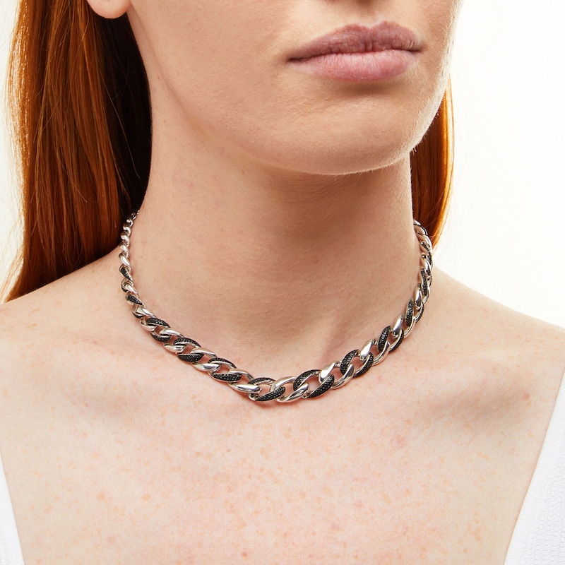 2.00 CT. T.W. Black Diamond Oval Curb Chain Necklace in Sterling Silver - 16”|Peoples Jewellers