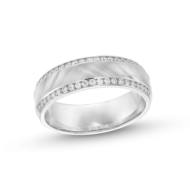 0.40 CT. T.W. Diamond Edge Textured Centre Anniversary Band in 10K White Gold|Peoples Jewellers
