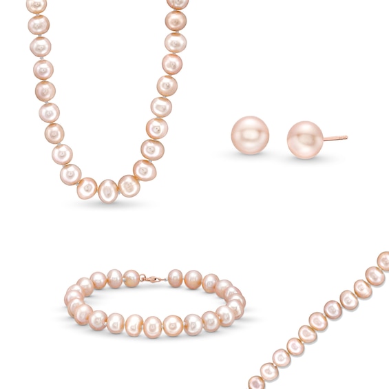 EFFY™ Collection Pink Freshwater Cultured Pearl Necklace, Bracelet and Stud Earrings Set with 14K Rose Gold Clasp