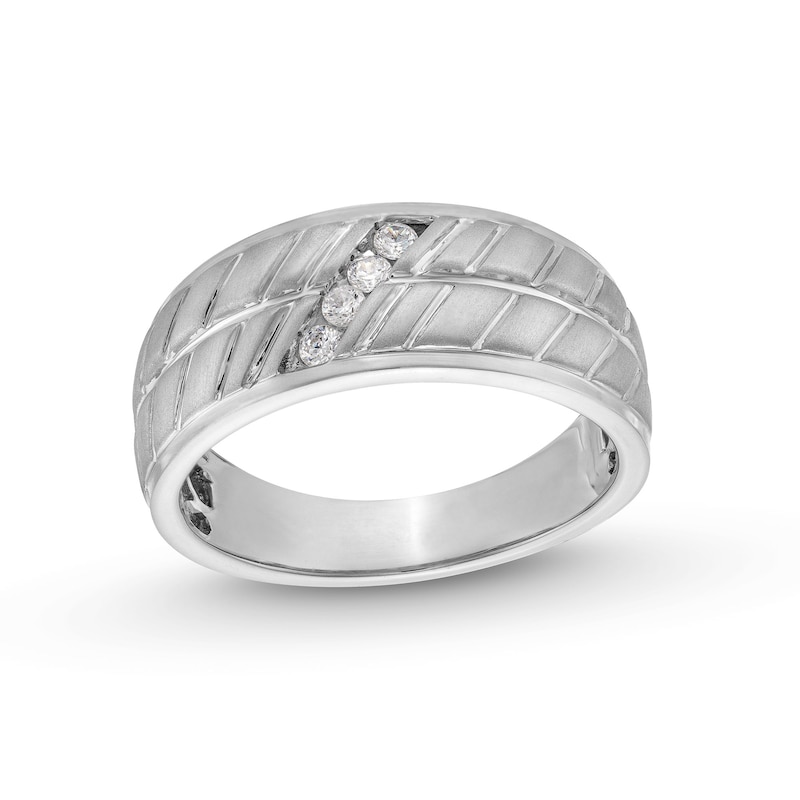 0.12 CT. T.W. Diamond Four Stone Slant Pattern Anniversary Band in 10K White Gold|Peoples Jewellers