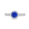 Blue Sapphire and 0.30 CT. T.W. Diamond Frame Double Row Shank Ring in 10K White Gold