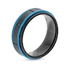 Men’s 8.0mm Double Stripe Stepped Edge Wedding Band in Tungsten with Black and Blue Ion Plate - Size 10