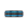 Men’s 8.0mm Double Stripe Stepped Edge Wedding Band in Tungsten with Black and Blue Ion Plate - Size 10