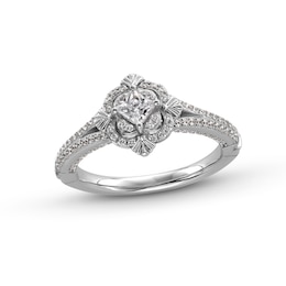 Enchanted Disney Ariel 0.69 CT. T.W. Princess-Cut Diamond Scallop Frame Split Shank Engagement Ring in 14K White Gold