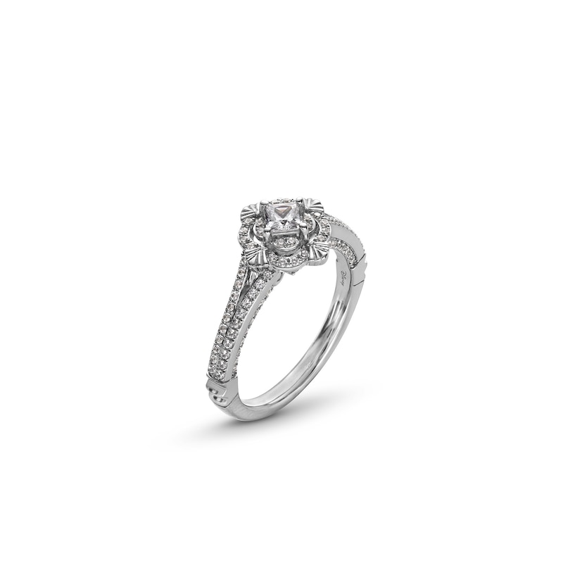 Enchanted Disney Ariel 0.69 CT. T.W. Princess-Cut Diamond Scallop Frame Split Shank Engagement Ring in 14K White Gold|Peoples Jewellers