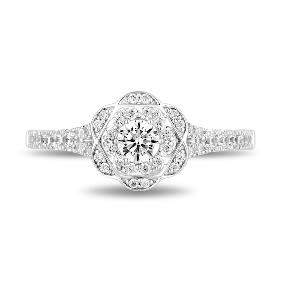 Collector’s Edition Enchanted Disney Sleeping Beauty 65th Anniversary Diamond Flower Engagement Ring in 14K White Gold