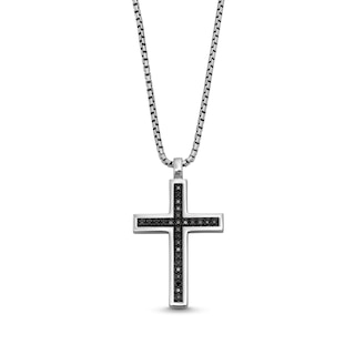 Vera Wang Men 0.95 CT. T.W. Black Diamond Cross Pendant in Sterling Silver and Black Ruthenium - 22"