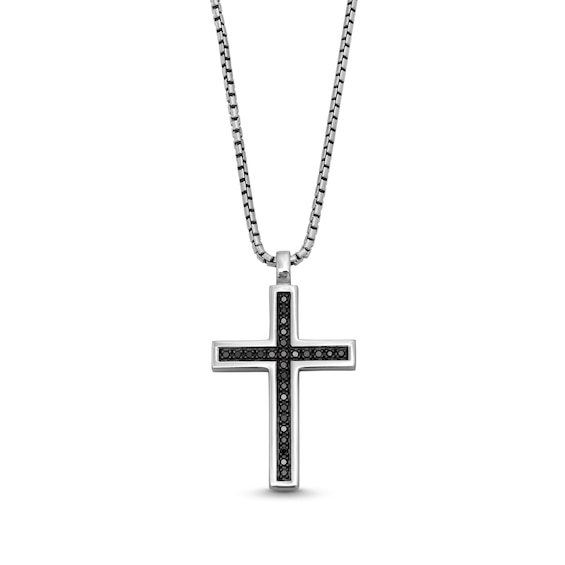 Vera Wang Men 0.95 CT. T.W. Black Diamond Cross Pendant in Sterling Silver and Black Ruthenium - 22"