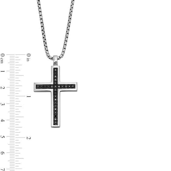 Vera Wang Men 0.95 CT. T.W. Black Diamond Cross Pendant in Sterling Silver and Black Ruthenium - 22"