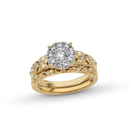 Perfect Fit 0.75 CT. T.W. Certified Lab-Created Diamond Frame Ornate Bridal Set in 14K Gold (F/SI2)