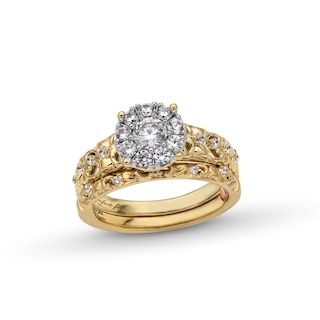 Perfect Fit 0.75 CT. T.W. Certified Lab-Created Diamond Frame Ornate Bridal Set in 14K Gold (F/SI2)