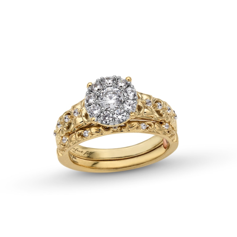 Perfect Fit 0.75 CT. T.W. Certified Lab-Created Diamond Frame Ornate Bridal Set in 14K Gold (F/SI2)