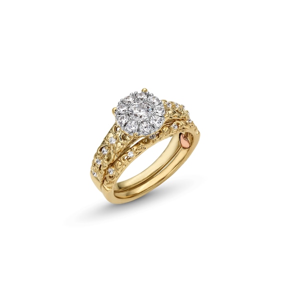 Perfect Fit 0.75 CT. T.W. Certified Lab-Created Diamond Frame Ornate Bridal Set in 14K Gold (F/SI2)