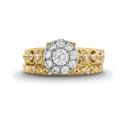 Perfect Fit 0.75 CT. T.W. Certified Lab-Created Diamond Frame Ornate Bridal Set in 14K Gold (F/SI2)