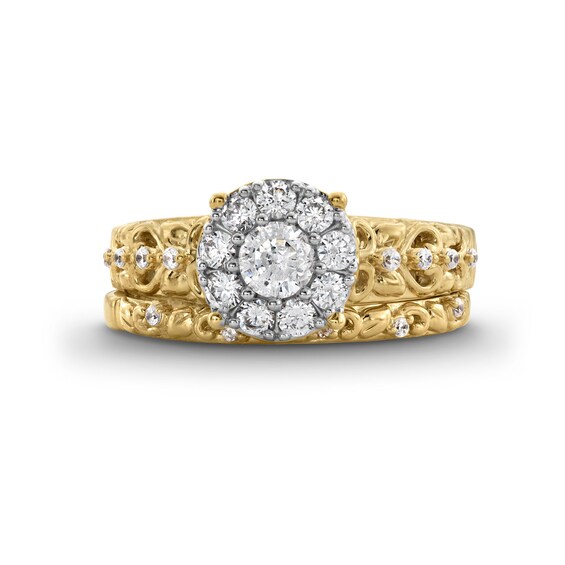 Perfect Fit 0.75 CT. T.W. Certified Lab-Created Diamond Frame Ornate Bridal Set in 14K Gold (F/SI2)