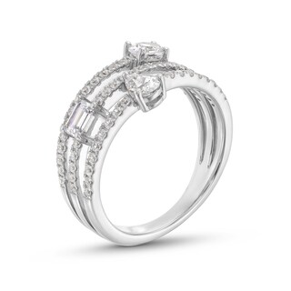 1.00 CT. T.W. Multi-Shaped Certified Lab-Created Diamond Triple Row Split Shank Band in 14K White Gold (F/SI2)