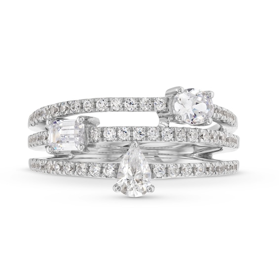 1.00 CT. T.W. Multi-Shaped Certified Lab-Created Diamond Triple Row Split Shank Band in 14K White Gold (F/SI2)