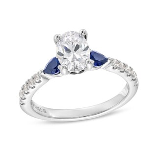 Vera Wang Love Collection 1.18 CT. T.W. Oval Certified Diamond and Blue Sapphire Engagement Ring in 14K White Gold