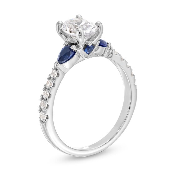 Vera Wang Love Collection 1.18 CT. T.W. Oval Certified Diamond and Blue Sapphire Engagement Ring in 14K White Gold