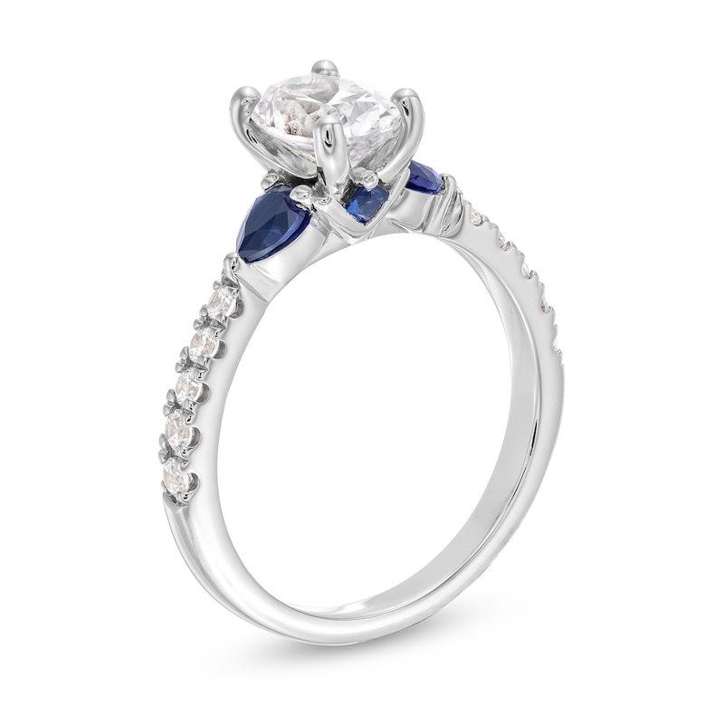 Vera Wang Love Collection 1.18 CT. T.W. Oval Certified Diamond and Blue Sapphire Engagement Ring in 14K White Gold