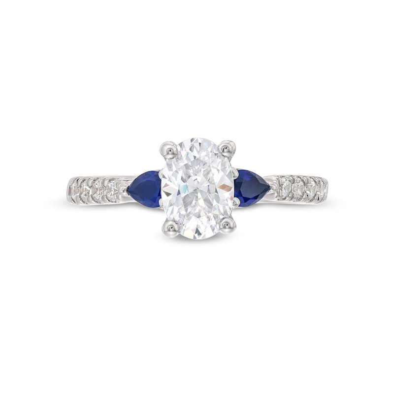 Vera Wang Love Collection 1.18 CT. T.W. Oval Certified Diamond and Blue Sapphire Engagement Ring in 14K White Gold
