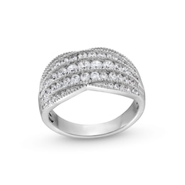 1.00 CT. T.W. Diamond Tapered Edge Vintage-Style Multi-Row Anniversary Band in 10K White Gold