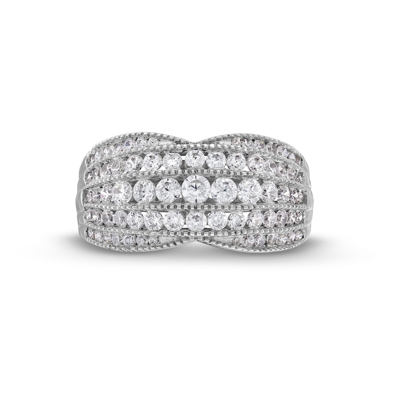 Main Image 4 of 1.00 CT. T.W. Diamond Tapered Edge Vintage-Style Multi-Row Anniversary Band in 10K White Gold