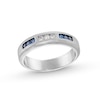 Blue Sapphire and 0.10 CT. T.W. Diamond Trios Bevelled Edge Anniversary Band in 10K White Gold