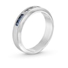 Blue Sapphire and 0.10 CT. T.W. Diamond Trios Bevelled Edge Anniversary Band in 10K White Gold