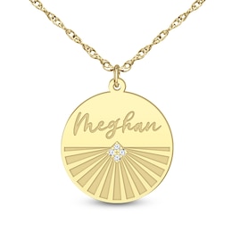 18.0mm Diamond Accent Engravable Sunburst Disc Pendant (1 Line)